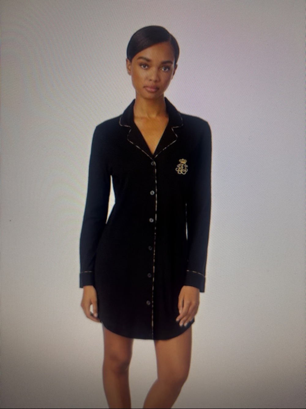 NWT Lauren Ralph Lauren Black Cotton Knit Collar Sleepshirt. Medium - Picture 1 of 5